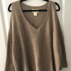 Brown Cold Shoulder Oversized Sweater